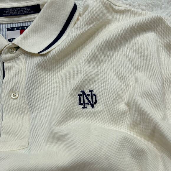 Vintage Tommy Hilfiger Golf Men Notre Dame Monagrammed 100% Cotton Cream XL Polo - Picture 6 of 7